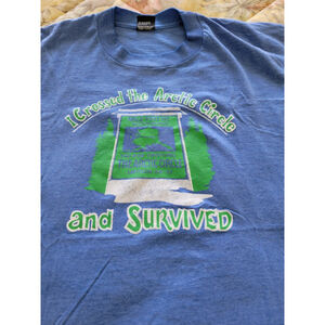 Vintage 90s Screen Stars Best Men's T-shirt XL Blue CROSSED ARTIC CIRCLE *flaws